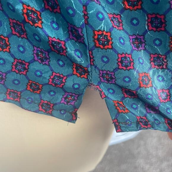 Vintage Blouse Top Size Small Blue Red Scarf Print Satin Long Sleeve Secretary - Picture 8 of 15